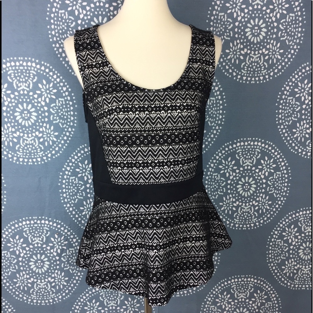 Anthropolgie Deletta Black and White Peplum Top